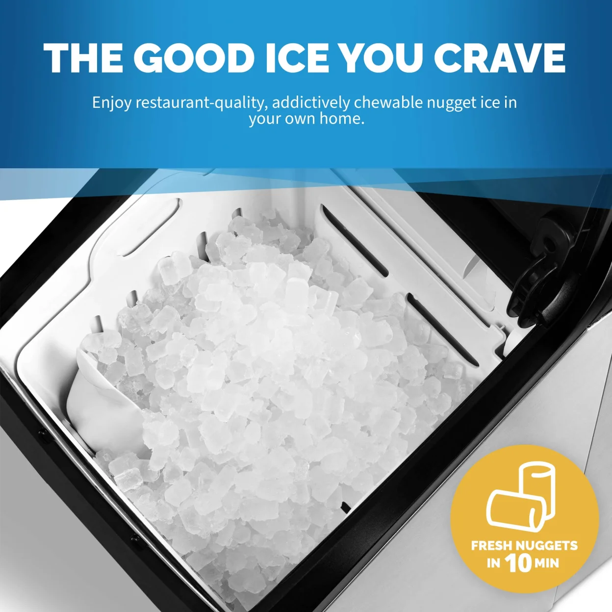 Newair 30 Lb. Countertop Nugget Ice Maker with Slim, Space-Saving Design, Self-Cleaning Function, Automatic Water Line and Refillable Water Tank, Perfect for Kitchens, Offices, Boats, and More
