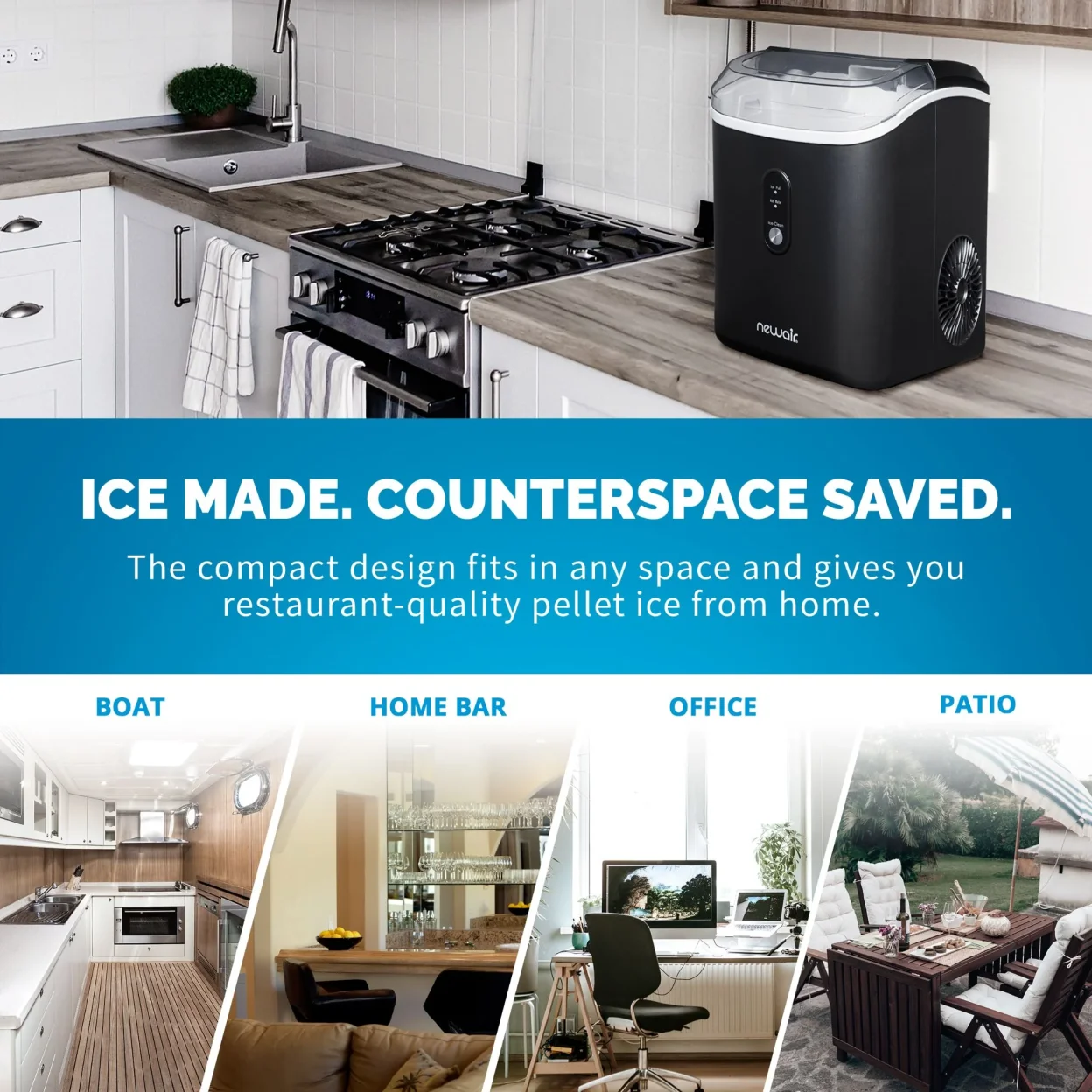 Newair 26 lbs. Countertop Nugget Ice Maker, Large Ice Viewing Window, Self-Cleaning Button and Easy-Pour Waterspout, Perfect for Cocktails, Smoothies, Soda and More