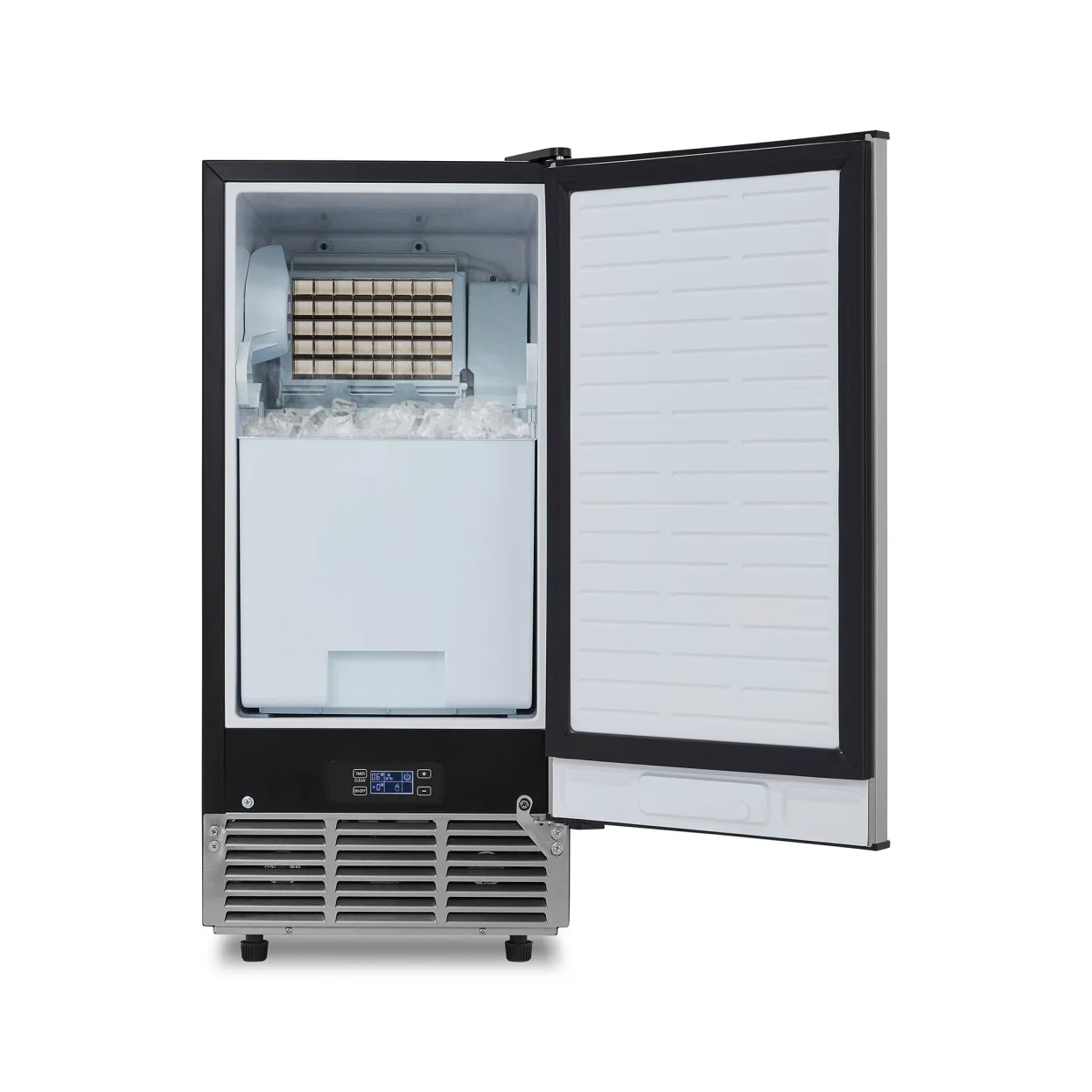 Newair 15” Undercounter 80lb lbs. Daily Clear Ice Cube Maker Machine, Built-in or Freestanding Design, 40 Cubes ready in 15-30 Mins, Fingerprint Resistant Door, Self-Cleaning Function, LED Controls, 24 Hr. Timer, Scoop Included, Ice Thickness Control