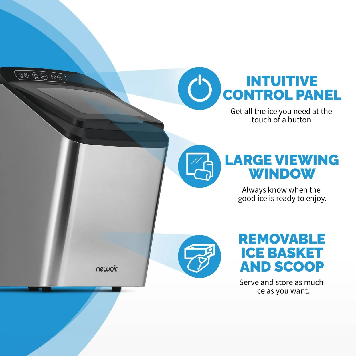 Newair 30 Lb. Countertop Nugget Ice Maker with Slim, Space-Saving Design, Self-Cleaning Function, Automatic Water Line and Refillable Water Tank, Perfect for Kitchens, Offices, Boats, and More