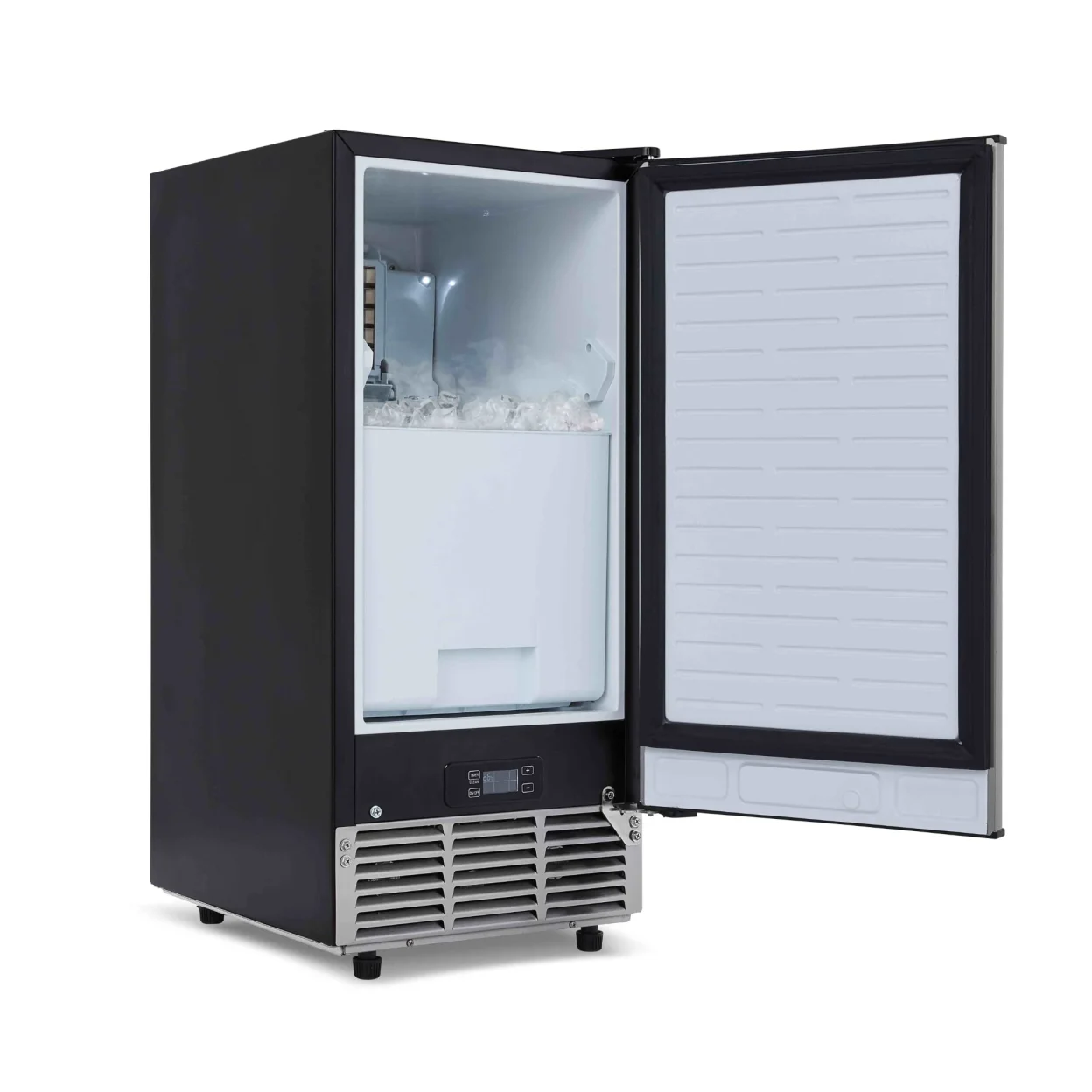 Newair 15” Undercounter 80lb lbs. Daily Clear Ice Cube Maker Machine, Built-in or Freestanding Design, 40 Cubes ready in 15-30 Mins, Fingerprint Resistant Door, Self-Cleaning Function, LED Controls, 24 Hr. Timer, Scoop Included, Ice Thickness Control