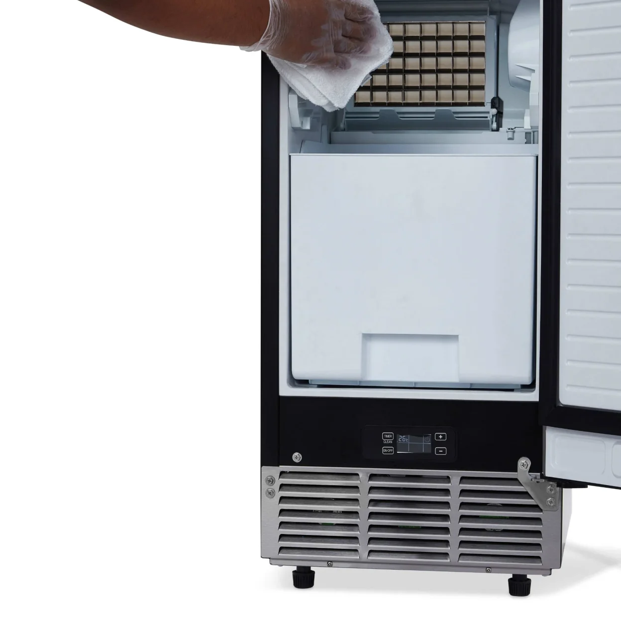 Newair 15” Undercounter 80lb lbs. Daily Clear Ice Cube Maker Machine, Built-in or Freestanding Design, 40 Cubes ready in 15-30 Mins, Fingerprint Resistant Door, Self-Cleaning Function, LED Controls, 24 Hr. Timer, Scoop Included, Ice Thickness Control