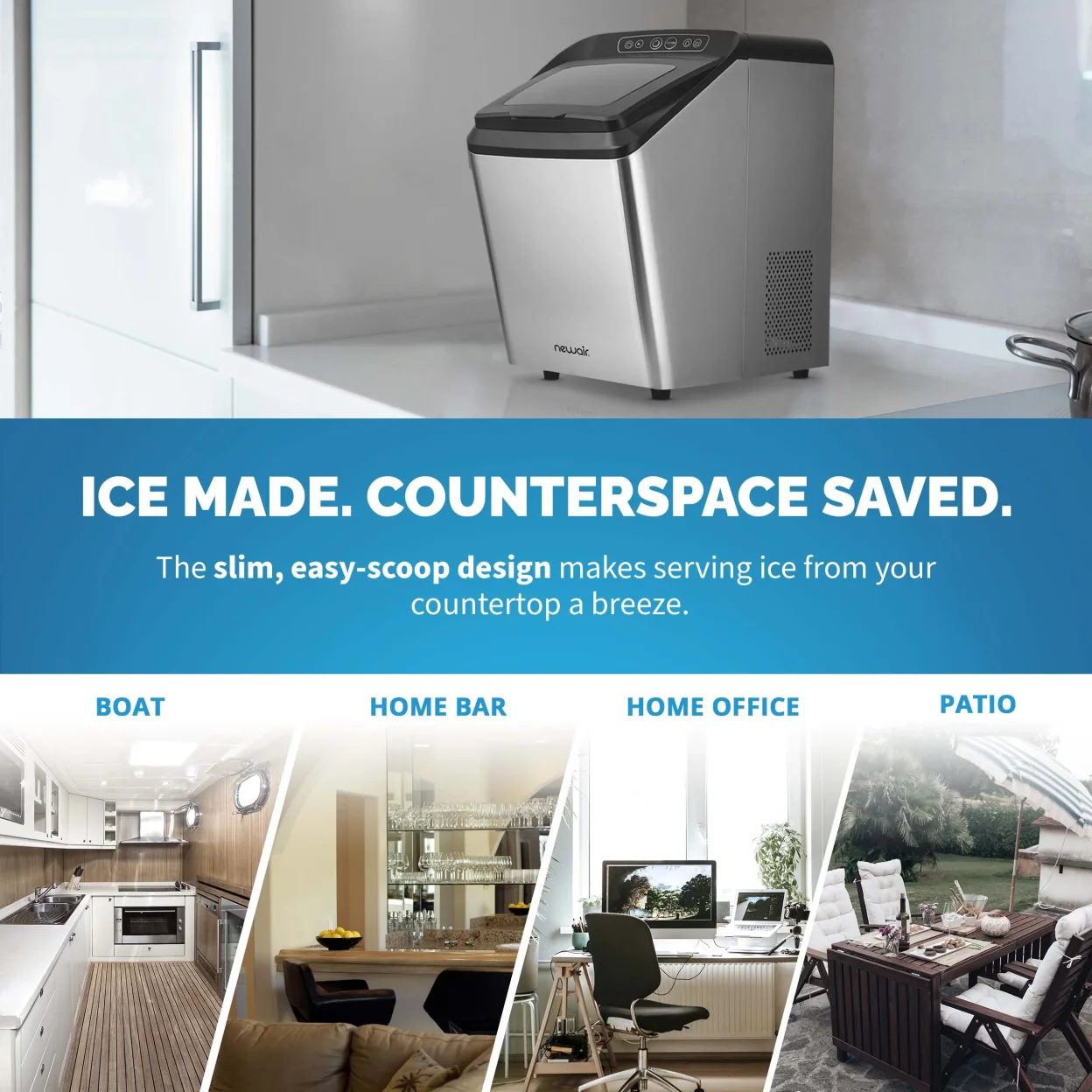 Newair 30 Lb. Countertop Nugget Ice Maker with Slim, Space-Saving Design, Self-Cleaning Function, Automatic Water Line and Refillable Water Tank, Perfect for Kitchens, Offices, Boats, and More