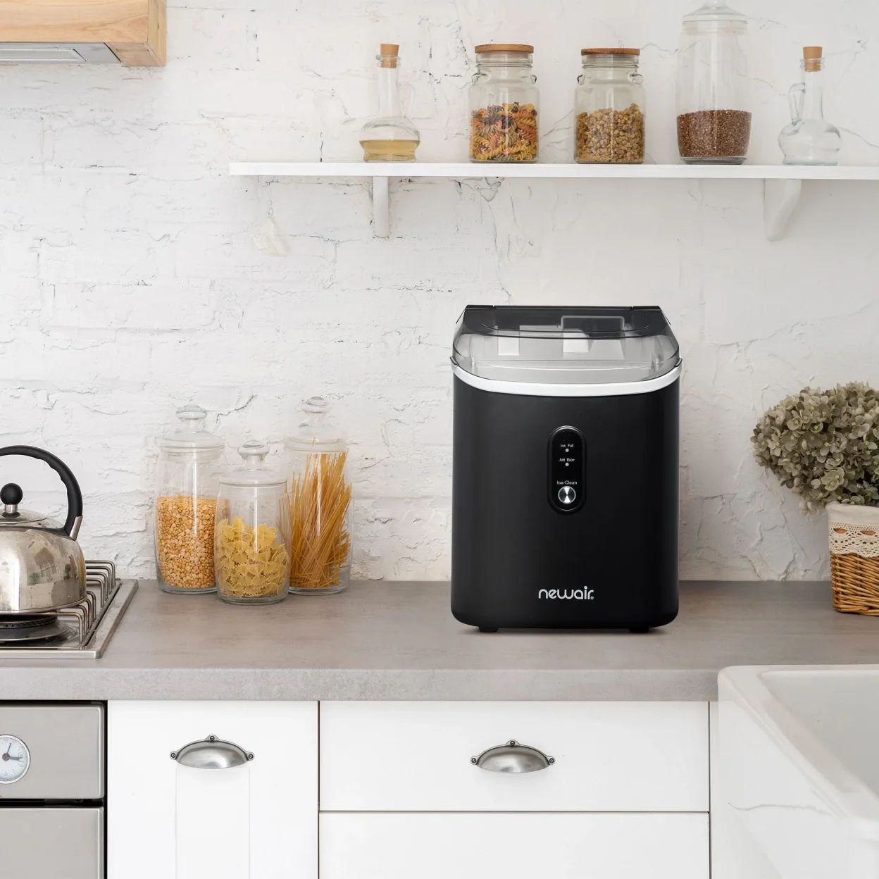 Newair 26 lbs. Countertop Nugget Ice Maker, Large Ice Viewing Window, Self-Cleaning Button and Easy-Pour Waterspout, Perfect for Cocktails, Smoothies, Soda and More