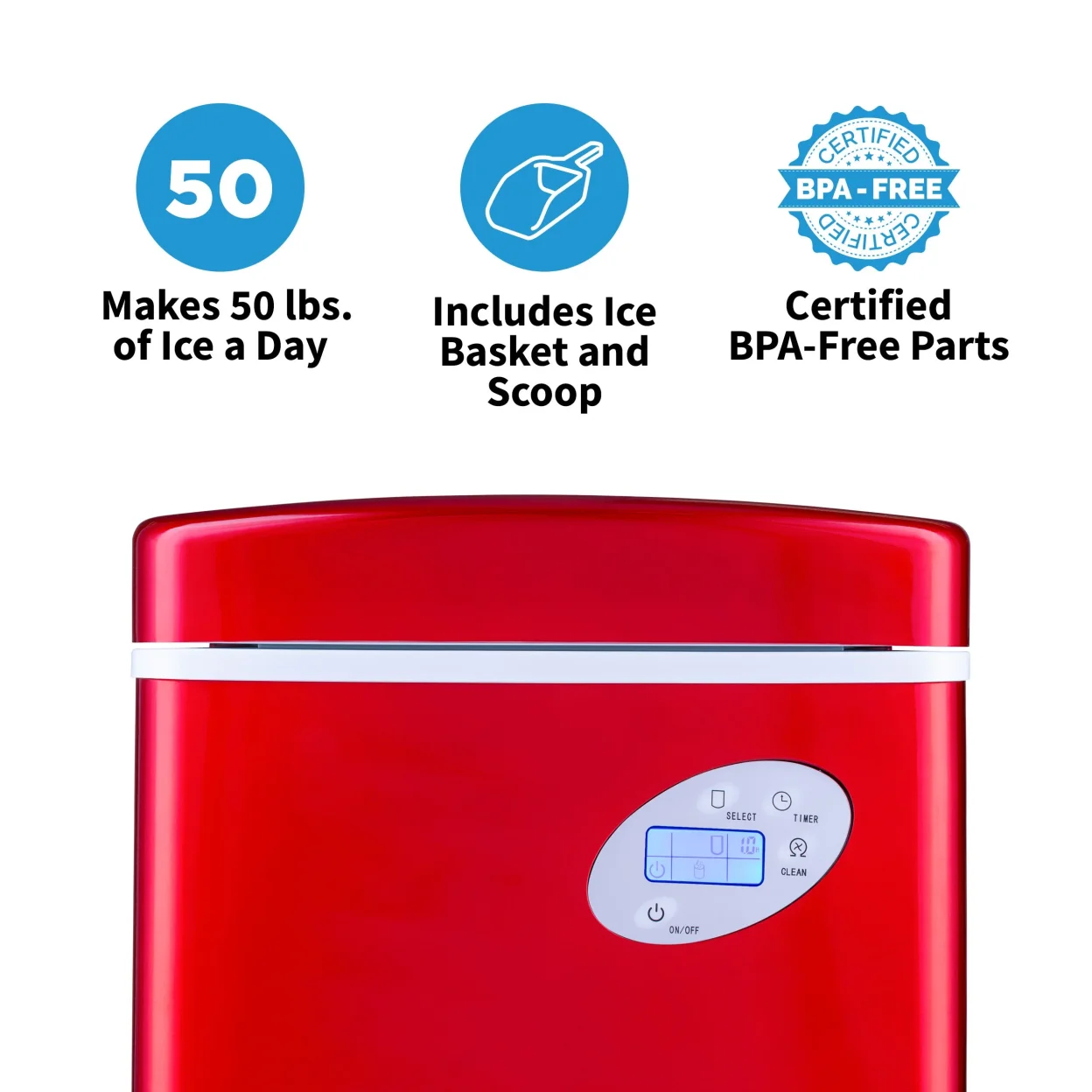 Newair Countertop Ice Maker, 50 lbs. of Ice a Day, 3 Ice Sizes and Easy to Clean BPA-Free Parts