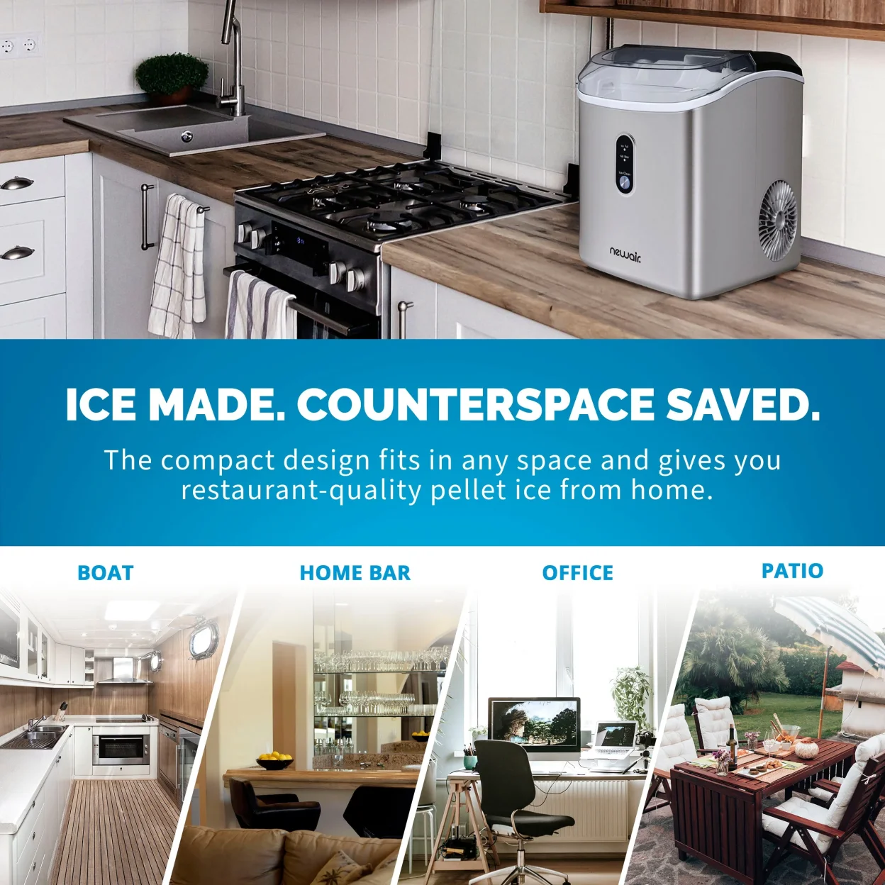 Newair 26 lbs. Countertop Nugget Ice Maker, Large Ice Viewing Window, Self-Cleaning Button and Easy-Pour Waterspout, Perfect for Cocktails, Smoothies, Soda and More