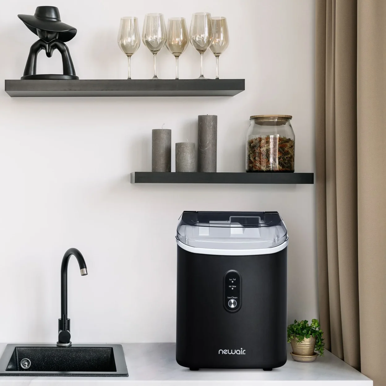 Newair 26 lbs. Countertop Nugget Ice Maker, Large Ice Viewing Window, Self-Cleaning Button and Easy-Pour Waterspout, Perfect for Cocktails, Smoothies, Soda and More
