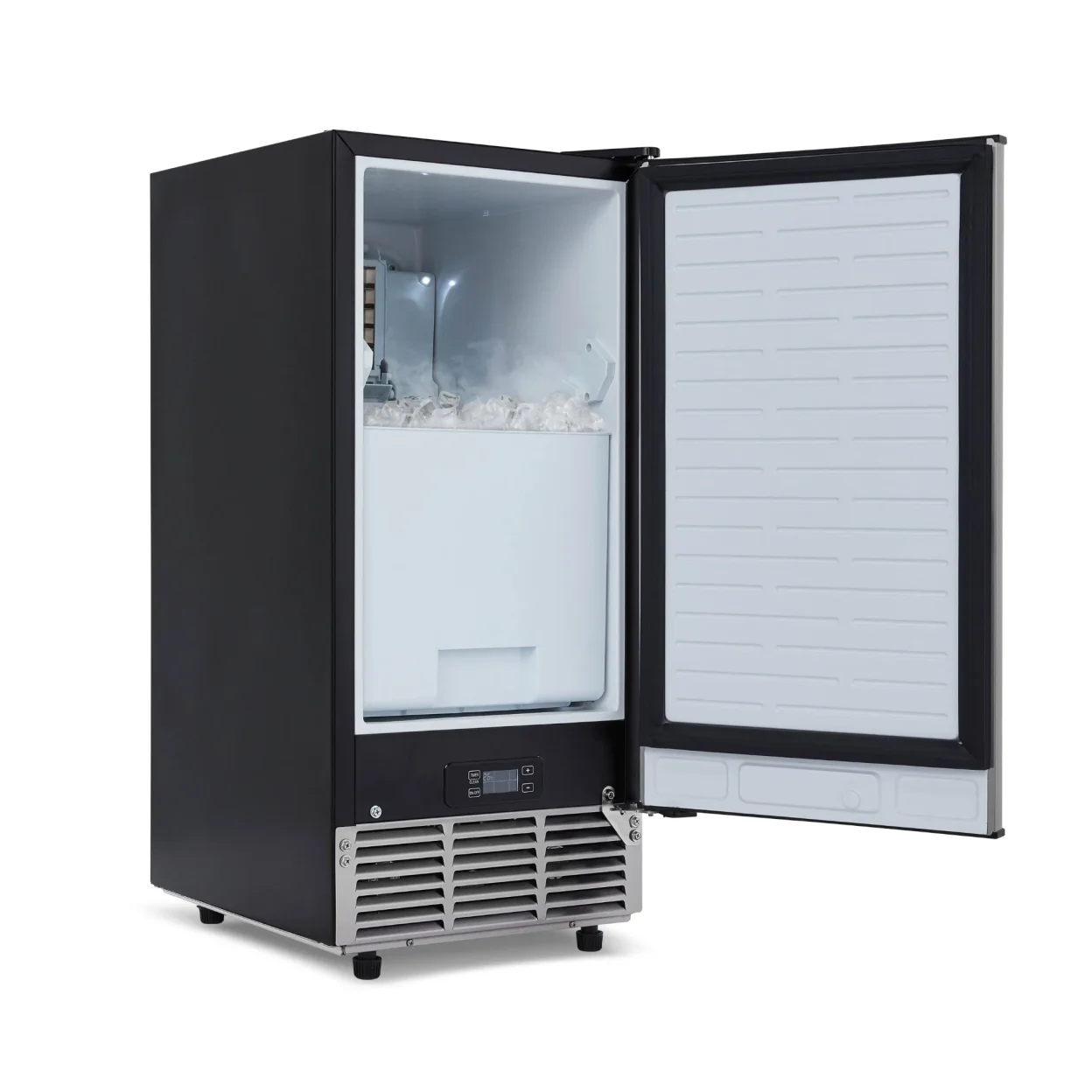 Newair 15” Undercounter 80lb lbs. Daily Clear Ice Cube Maker Machine, Built-in or Freestanding Design, 40 Cubes ready in 15-30 Mins, Fingerprint Resistant Door, Self-Cleaning Function, LED Controls, 24 Hr. Timer, Scoop Included, Ice Thickness Control