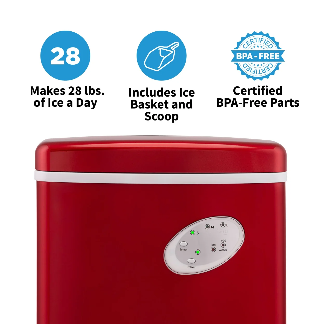 Newair Countertop Ice Maker, 28 lbs. of Ice a Day, 3 Ice Sizes, BPA-Free Parts
